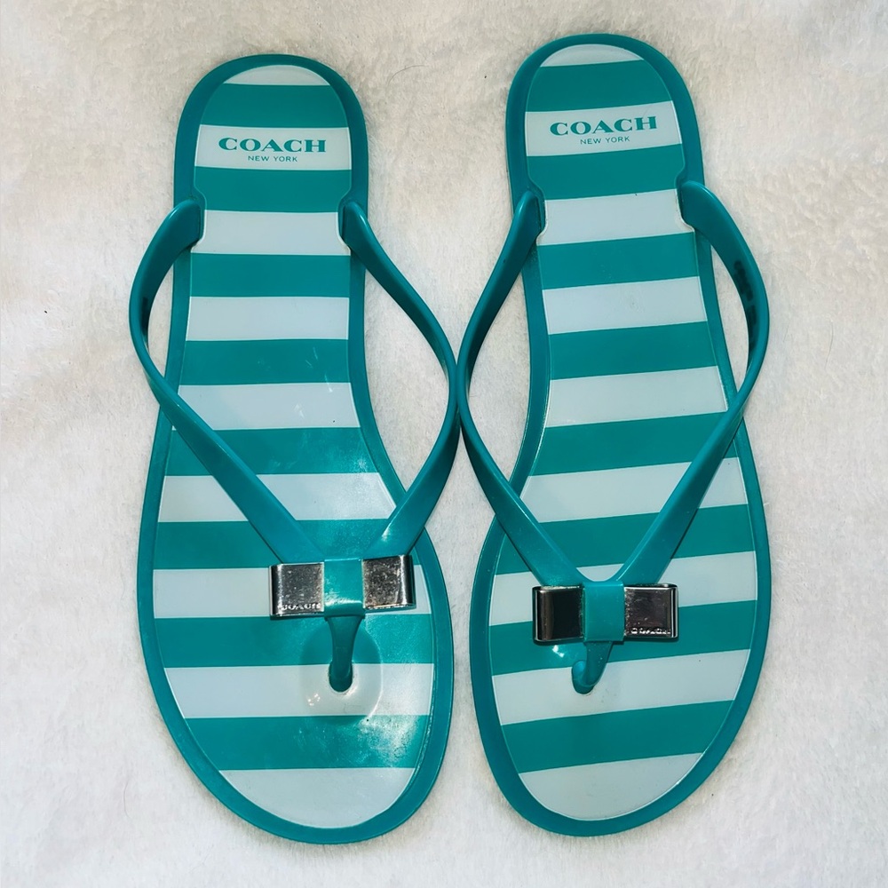 Coach Landon Turquoise and White Striped Sandals sz 8